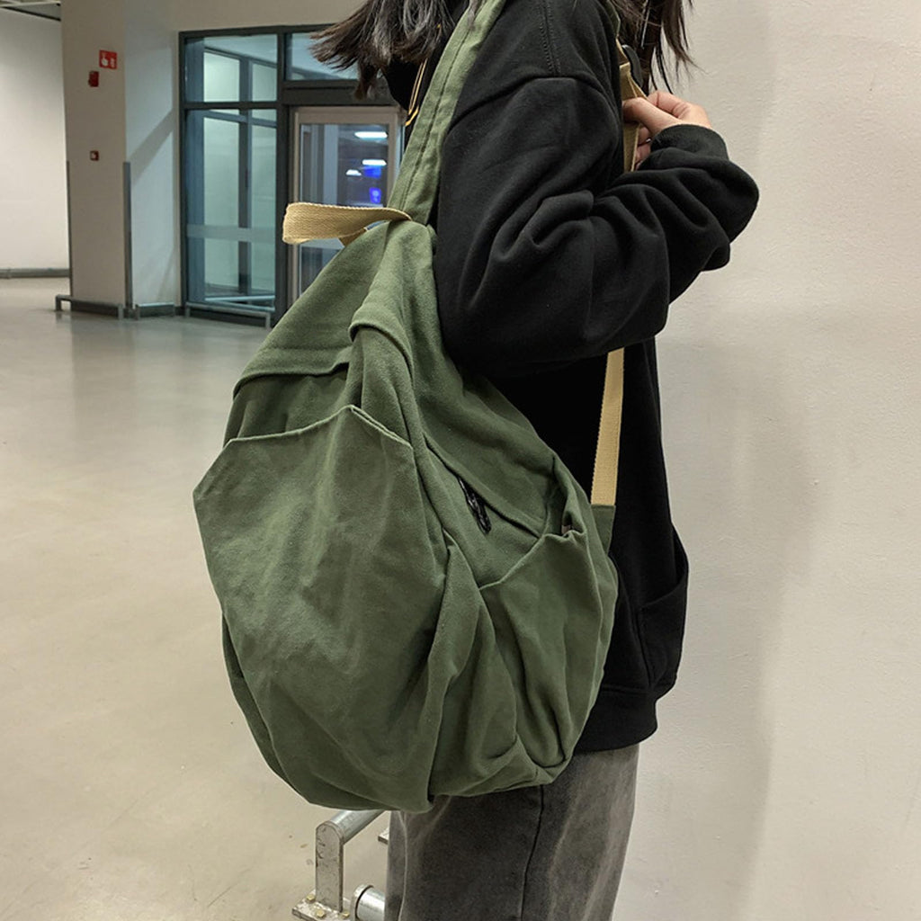 CBDAO Women's canvas bag, men's and women's large capacity leisure backpack, men's and women's travel backpack (Green,One Size)