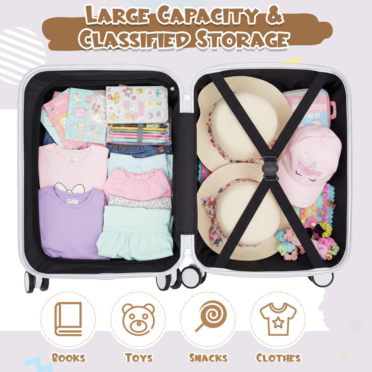 Redbaker 17 Inch 6 Pcs Kids Luggage Set Kids Rolling Luggage Double Pattern Suitcase for Boys Girls (Grey, Daisy Style)