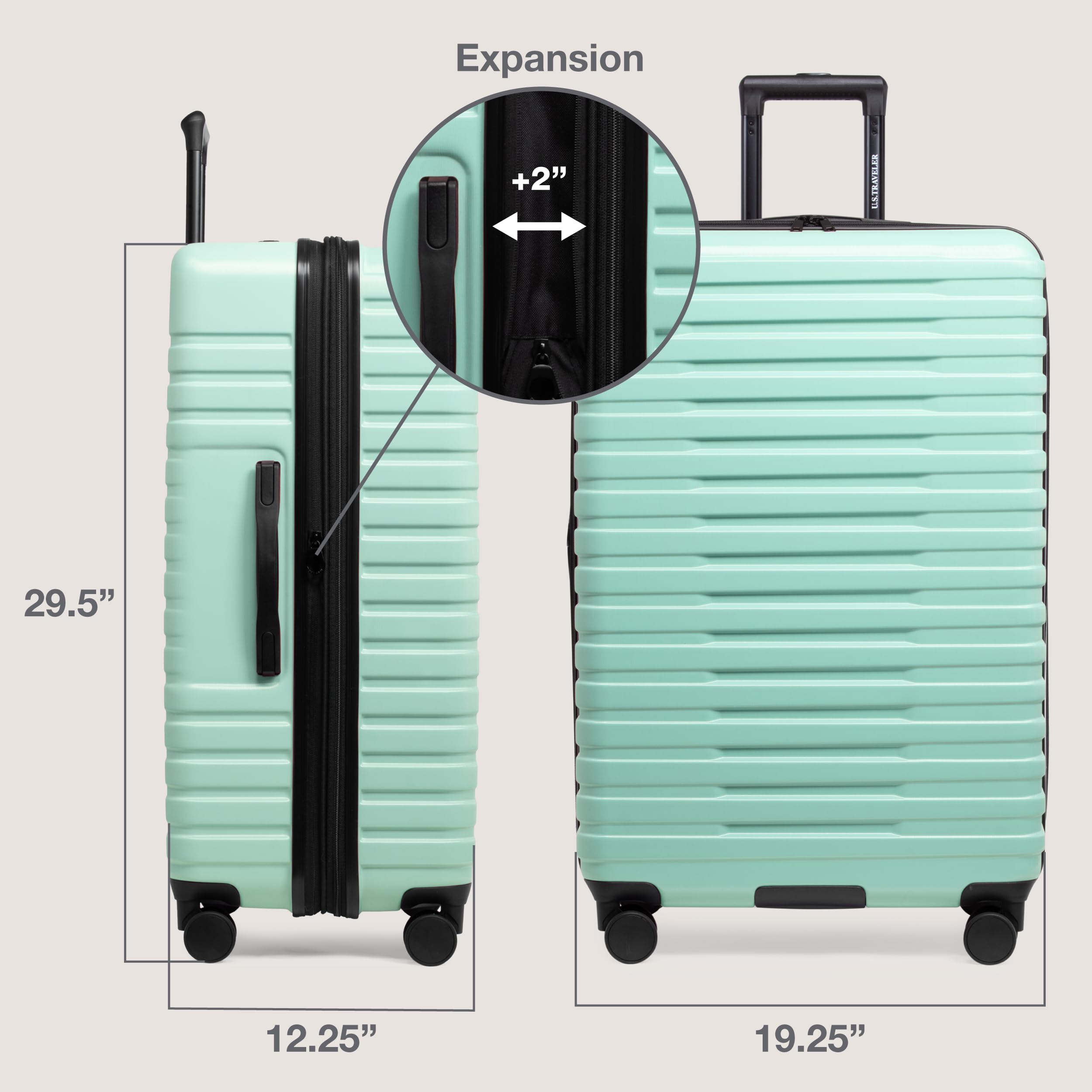 U.S. Traveler Boren Expandable Hardside Rugged Travel Luggage with 8 Spinner Wheels, Mint, Checked-Large 30-Inch