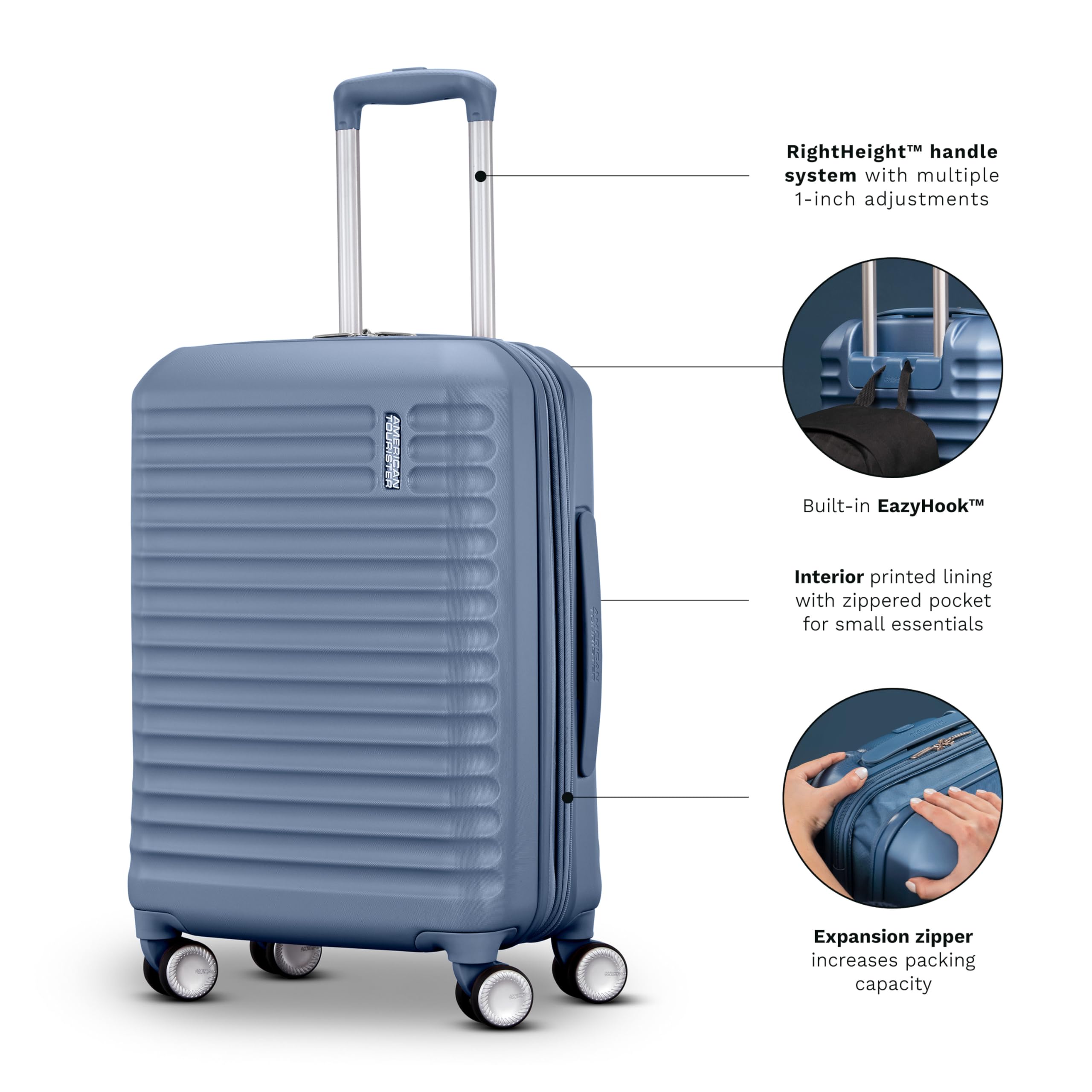 American Tourister Stratum 3.0 Medium 24-Inch Spinner, Airline Approved, Durable Hardside Luggage, Expands 1.5", RightHeight™ Adjustable Handle, Black