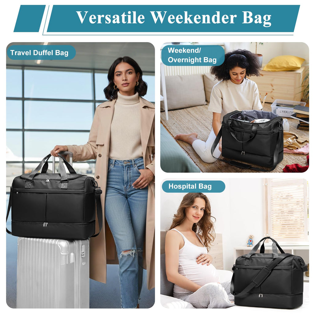 Weekender Bags for Women - 50L Large Travel Duffle Bag with Shoe Compartment - Carry on Overnight Bag for Travel, Weekend Getaway, Gym, Hospital