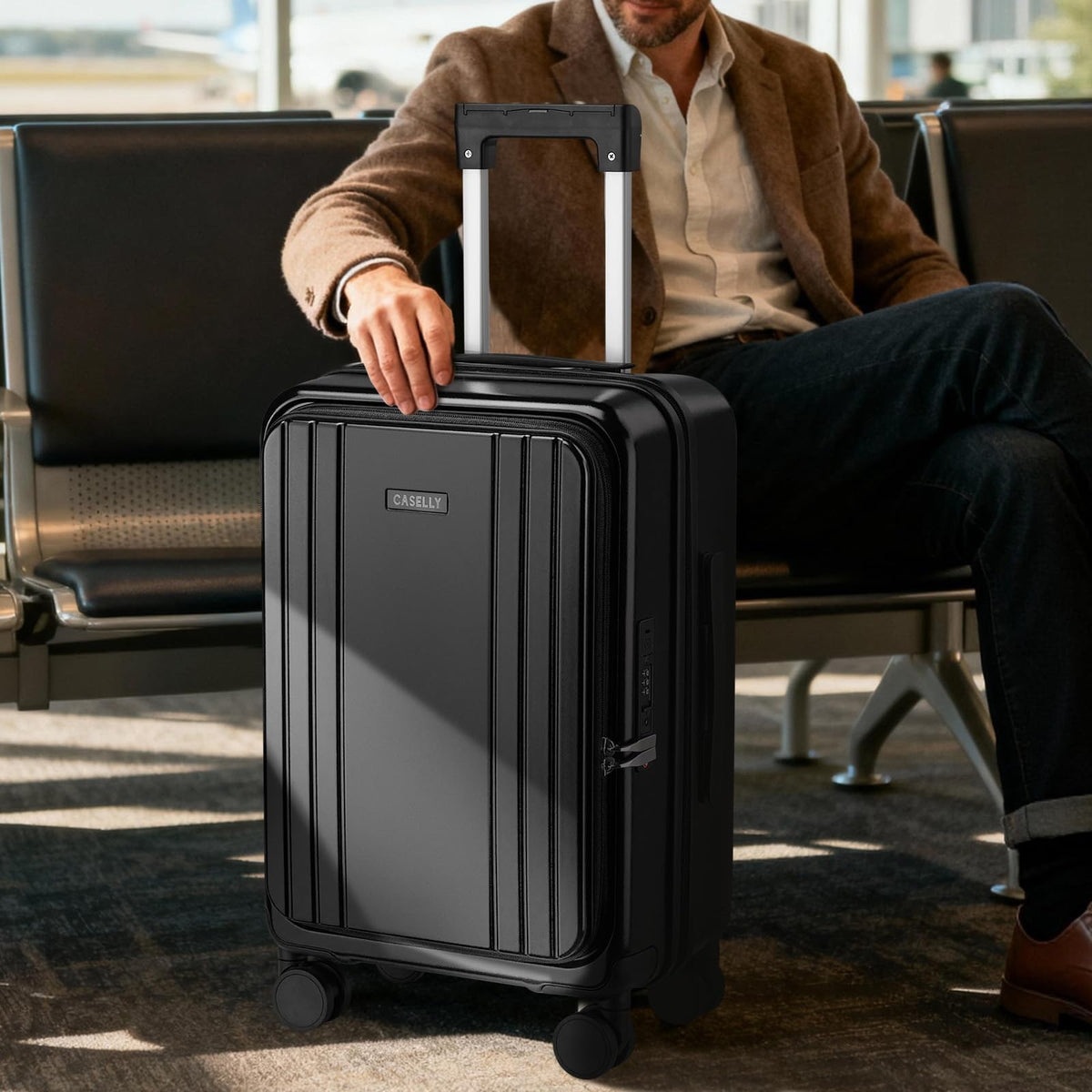CASELLY Carry On Luggage Top Opening with Cup Holder & Phone Holder, Expandable PC Hard Shell Suitcase, USB Charging Port, Side Hook, 360° Spinner Wheels, TSA Lock & YKK Zippers for Women Man Gifts