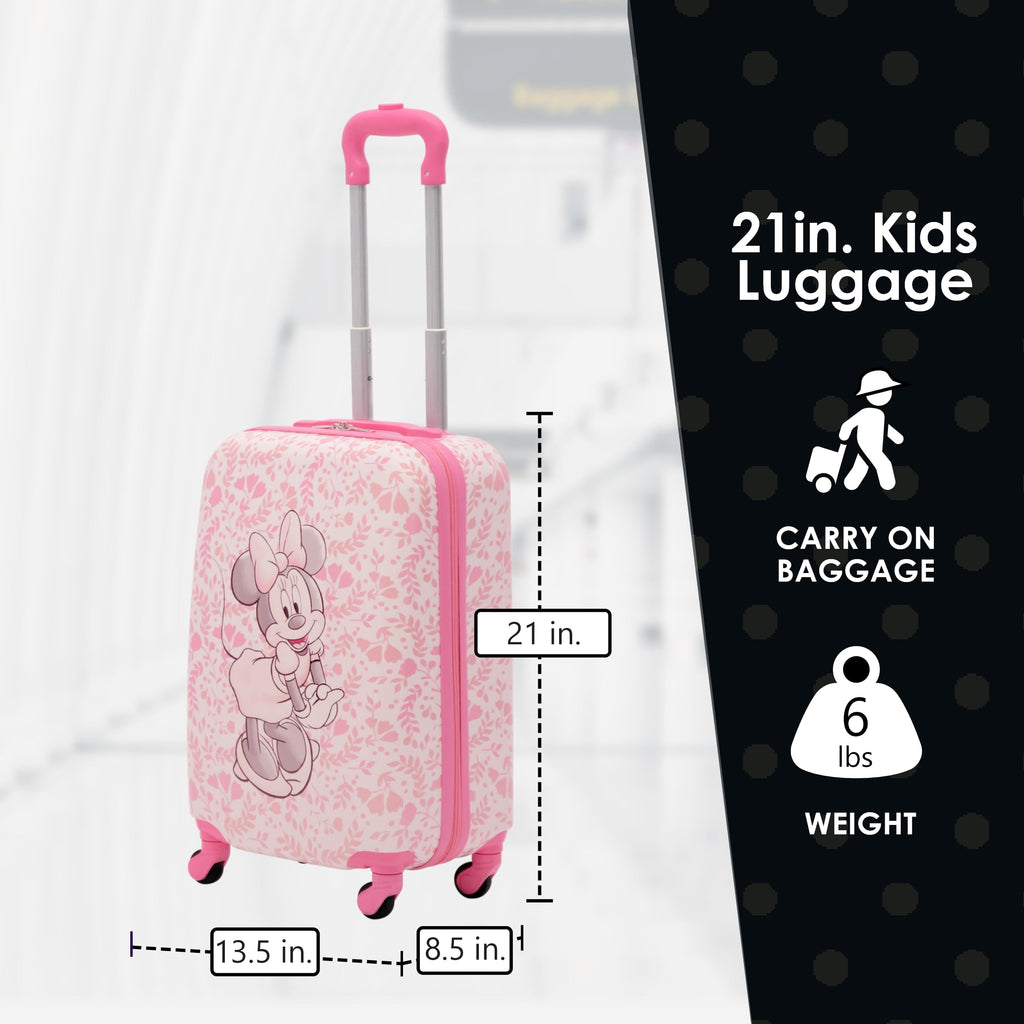 FUL Disney Minnie Mouse 21 Inch Kids Carry On Luggage, Hardshell Rolling Suitcase with Spinner Wheels, Pink - Floral