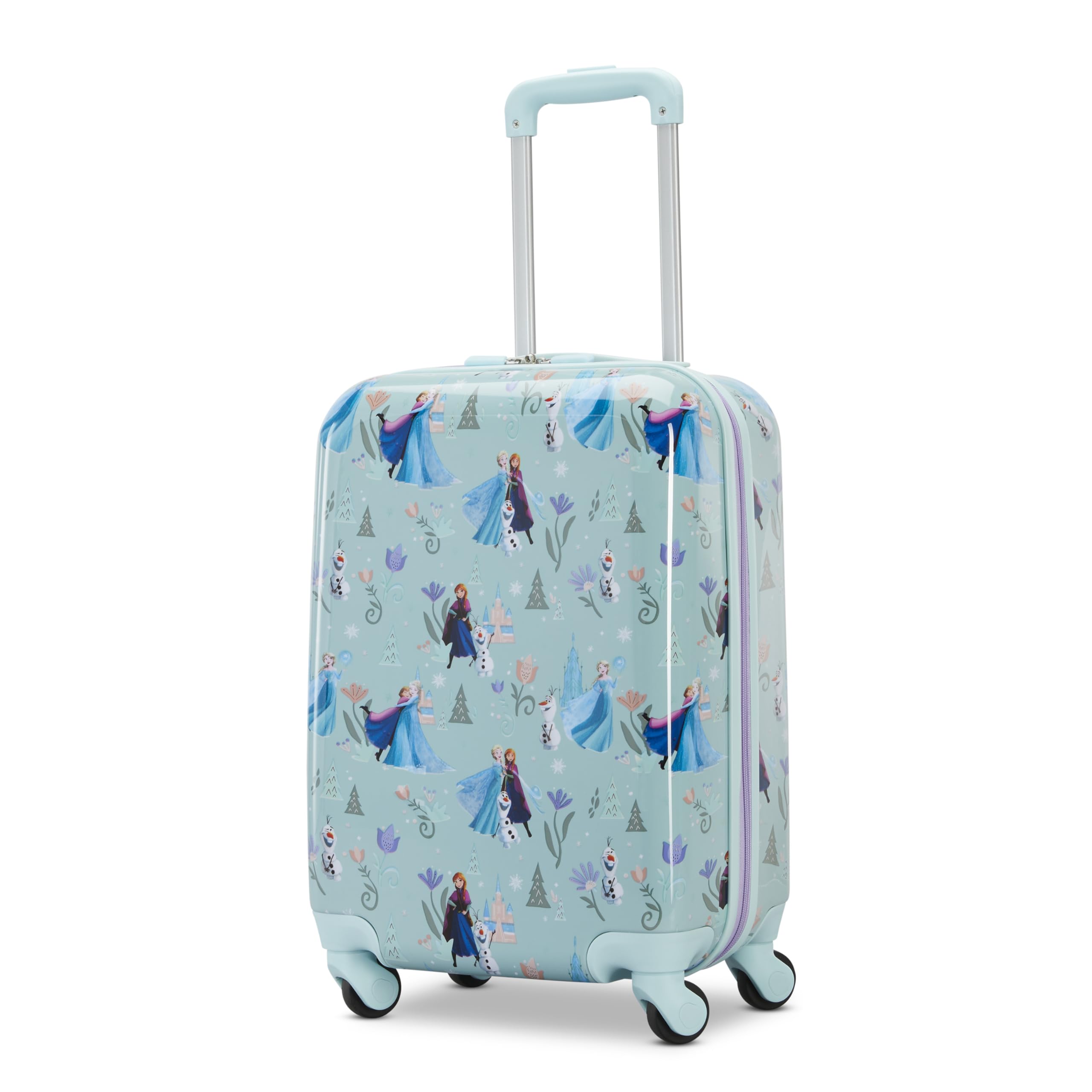 American Tourister Disney Frozen Carry-On Luggage - Airline Approved, Durable Hardshell with Favorite Frozen Characters - Roll Confidentially with Spinner Wheels & Colorful Adjustable Handle