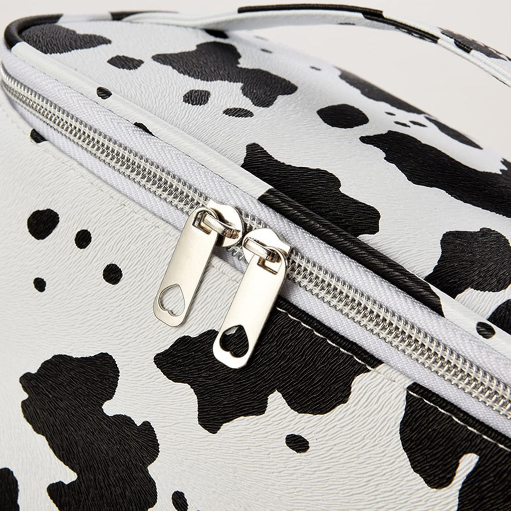 KITENROM Makeup Bag Portable Travel Cosmetic Bag with Brush Holder，Waterproof Make Up Bag For Women with Handle Print Cow