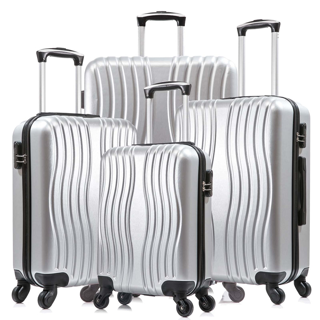 Apelila 4 Piece Luggage Sets for Travel, Hardshell Suitcase with Spinner Wheels (18/20/24/28 Inch), Lightweight Carry On & Checked Luggage for Family Vacation (Sliver-Wave)