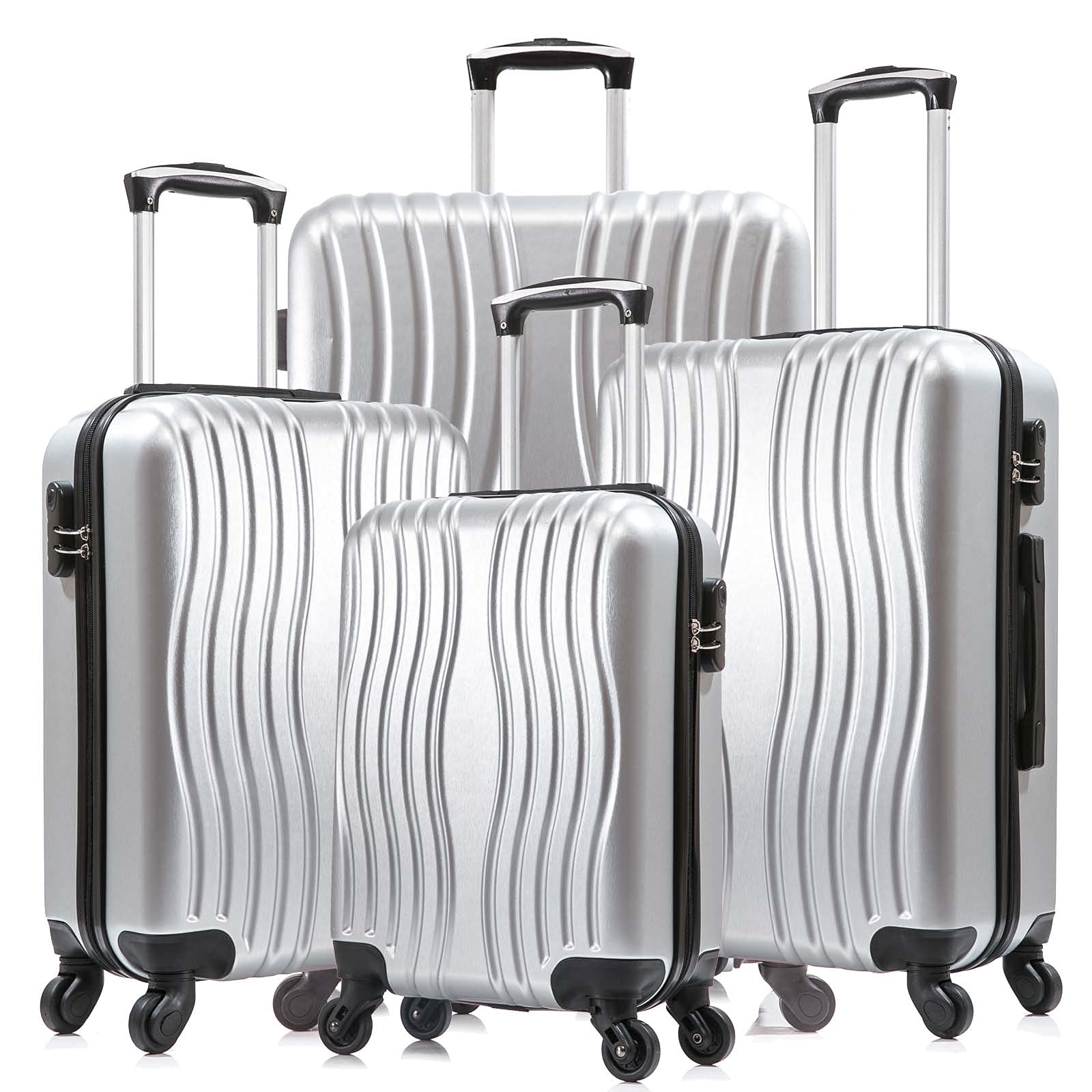 Apelila 4 Piece Luggage Sets for Travel, Hardshell Suitcase with Spinner Wheels (18/20/24/28 Inch), Lightweight Carry On & Checked Luggage for Family Vacation (Sliver-Wave)