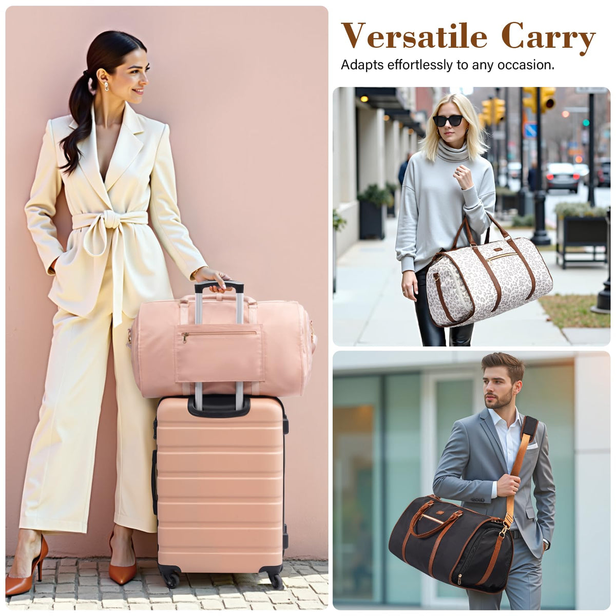 Coolife Garment Bag Travel Foldable Garment Duffel Bag Carry On Weekender Bag Suit Bag Dress Bag Convertible for Hanging Clothes Overnight Bag for Women Men Business Travel 3 Piece Set