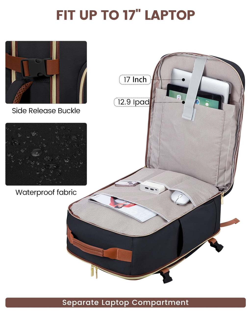LOVEVOOK 40L Travel Backpack for Women & Men, Airline Approved Carry On Luggage with 3 Packing Cubes, TSA Overnight Bags, Waterproof Personal Item Bag, Weekender Essentials Backpacks fits 17" Laptop