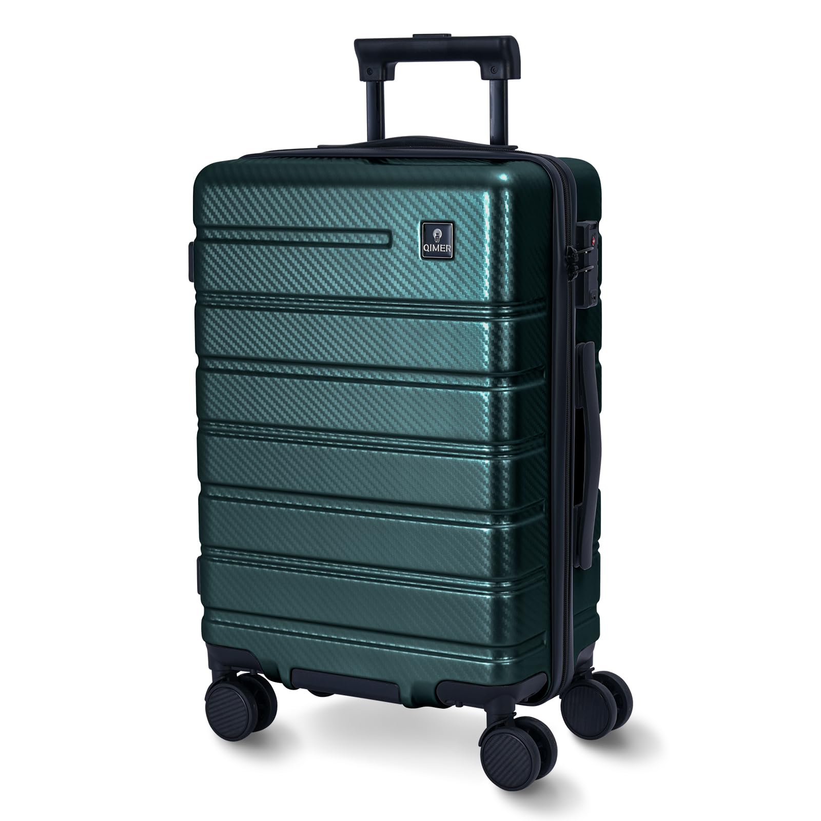 QIMER Carry on Luggage, PC Hard Shell Suitcase 22x14x9 Airline Approved TSA Lock YKK Zippered Double Spinner Wheels Lightweight Travel for Men and Women, 20 Inch Green