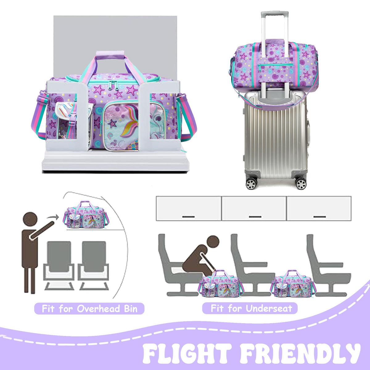 Inprof Kid’s Luggage Set 3 Piece Suitcase Set 16’’ Hardside Luggage with Spinner Wheels Girls Carry on Toddler Luggage Travel Rolling Luggage Airline Approved