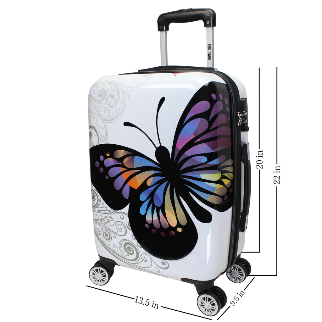 World Traveler Butterfly 20-Inch Carry-On Polycarbonage Hardside Expandable Spinner Luggage with Enhanced Wheel System