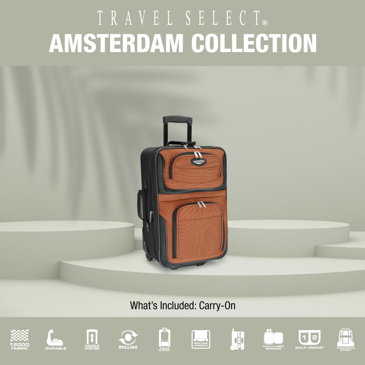 Travel Select Amsterdam Softside Expandable Luggage with Rolling Wheels, Navy, 21-Inch Carry-on
