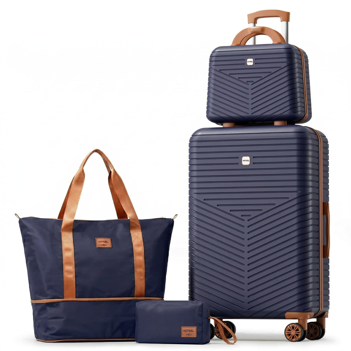Hoteel Luggage Sets 4 Piece ABS+PC Hardside, 4-Year Warranty, Luggage Set with Spinner Wheels, TSA Lock, Lightweight Carry on Luggage, 13"/20" Suitcase with Duffel & Organizer, Dark Blue