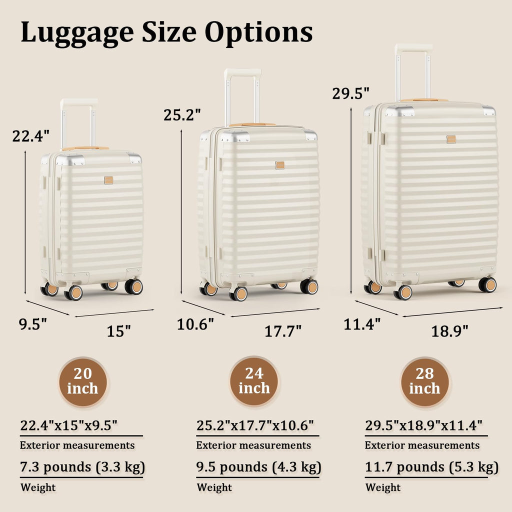 Joyway Luggage Set 3 Piece with TSA Lock and Spinner Wheels, PP Hard Shell Suitcase Set with Corner Protectors for Travel(White, 3 Piece set)