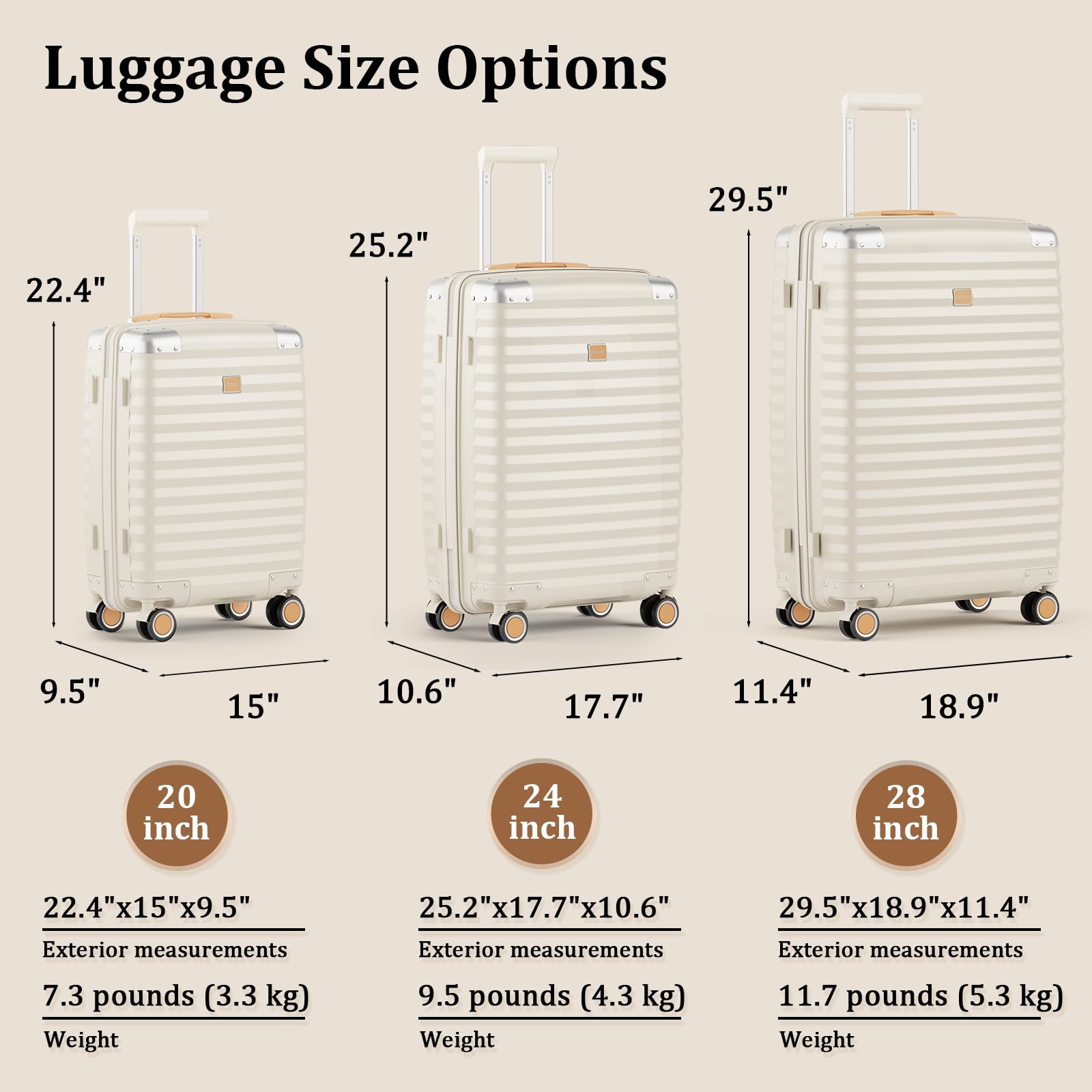 Joyway Luggage Set 3 Piece with TSA Lock and Spinner Wheels, PP Hard Shell Suitcase Set with Corner Protectors for Travel(White, 3 Piece set)