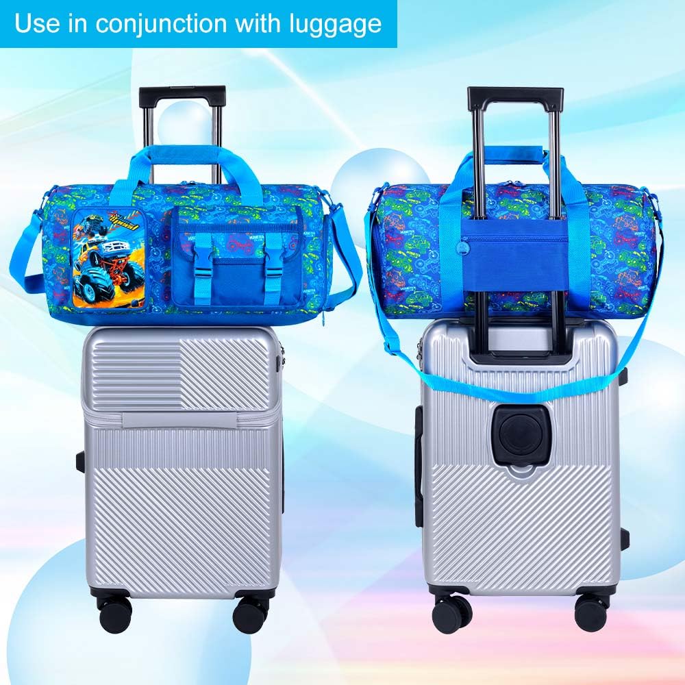 Kids Duffle Bag for Boys, Water Resistant Travel Bag with Separate Shoe Compartment for Sports, Gym, Overnight Weekender - Truck