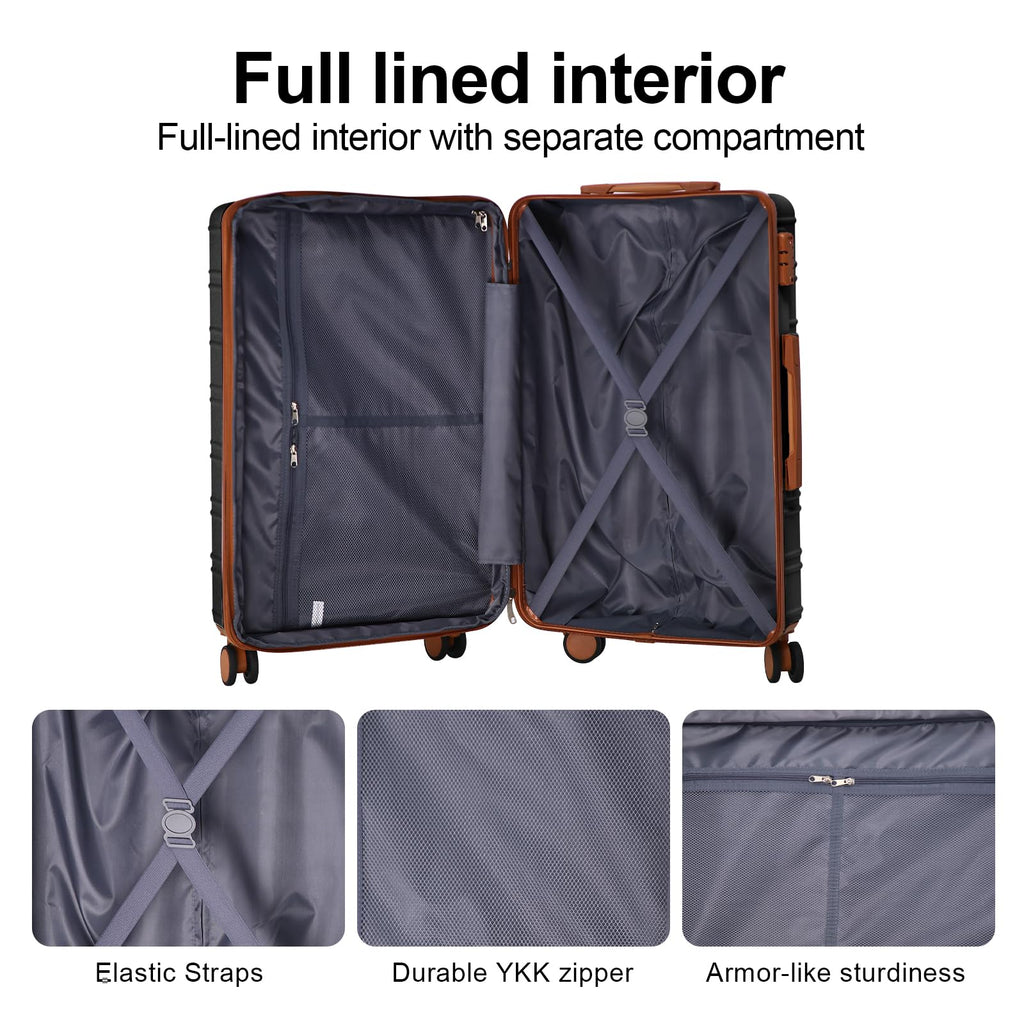 AAIVV 4 Piece Luggage Set Expandable ABS Travel Suitcase Set TSA Lock Hardshell Durable Lightweight Traveling Luggage Sets Gift for Back to School (Black, 28in26in20in13in)