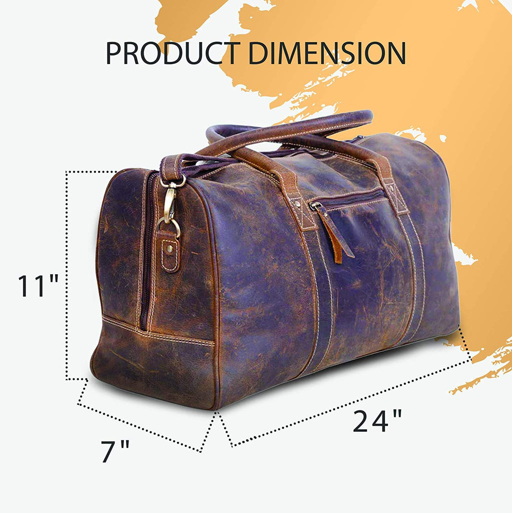KomalC 24 Inch Leather Duffle Bags for Men and Women Travel Overnight Weekend Bag Sports Gym Duffel for Men