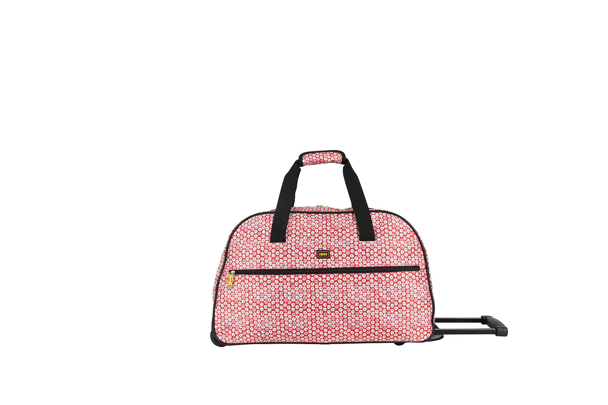LUCAS Designer Carry On Luggage Collection - Lightweight Pattern 22 Inch Duffel Bag- Weekender Overnight Business Travel Suitcase with 2- Rolling Spinner Wheels (SEA FORM) (RED)