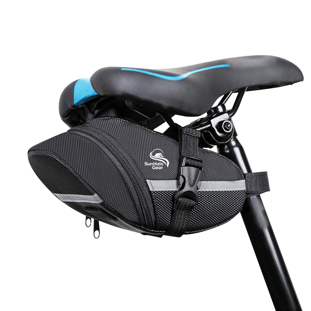 SunHalo Gear Bike Seat Bag - Bicycle Saddle Bag Under Seat Cycling Accessories Storage Pouch Wedge Pack for Mountain & Road Bike - Black