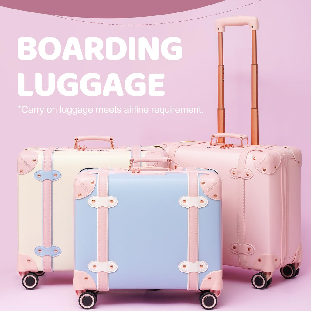 Miss.Box Vintage Luggage Set with Wheels, Retro Suitcase, Vintage Travel Luggage Set, Stylish Vintage Luggage Set for Women and Men (White, 14inch&18inch)