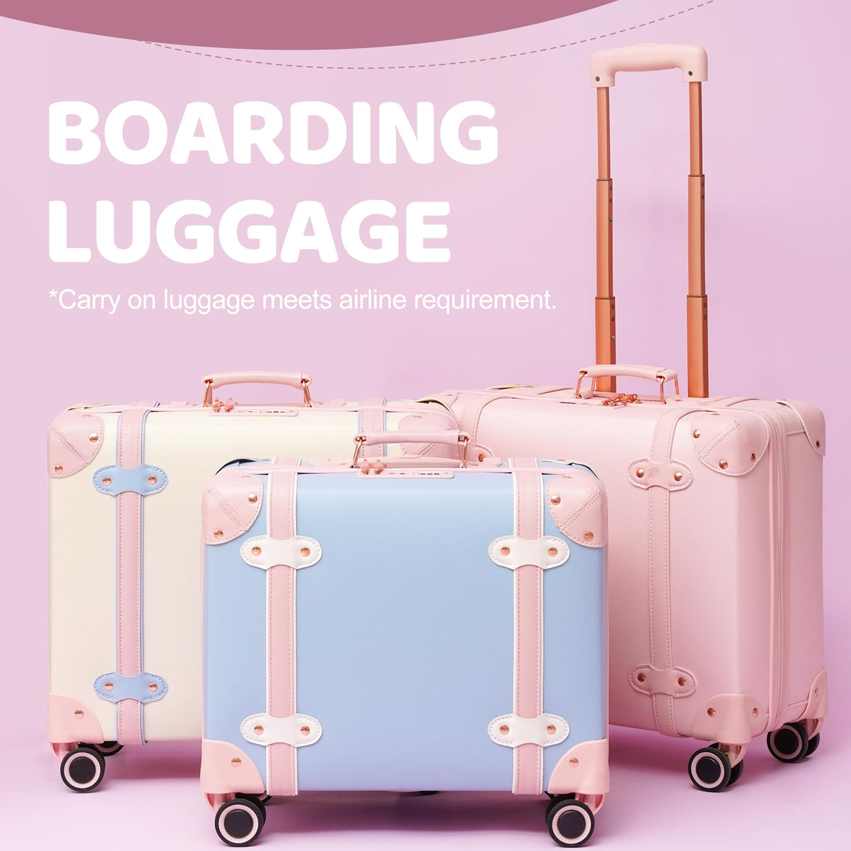 Miss.Box Vintage Luggage Set with Wheels, Retro Suitcase, Vintage Travel Luggage Set, Stylish Vintage Luggage Set for Women and Men (White, 14inch&18inch)