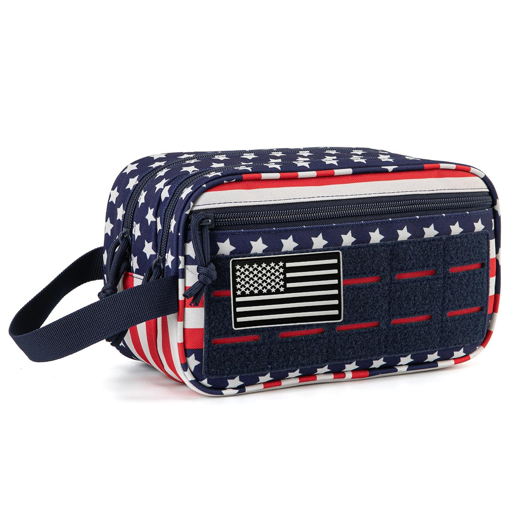 QT&QY Tactical Toiletry Bag For Men Hygiene Bag EDC Military Tool Molle Pouches Small Dopp Kit Mens Shaving Kit Travel shower Bags Star-Spangled