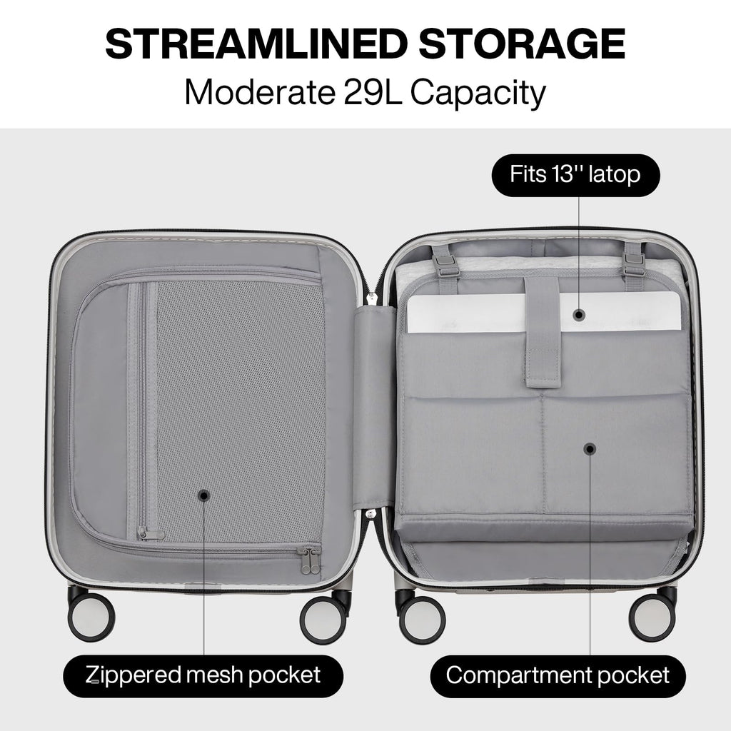 mixi Underseat Carry on Luggage 16 Inch Hardshell PC Suitcase with Spinner Wheels TSA Lock for Travel, Smoke White