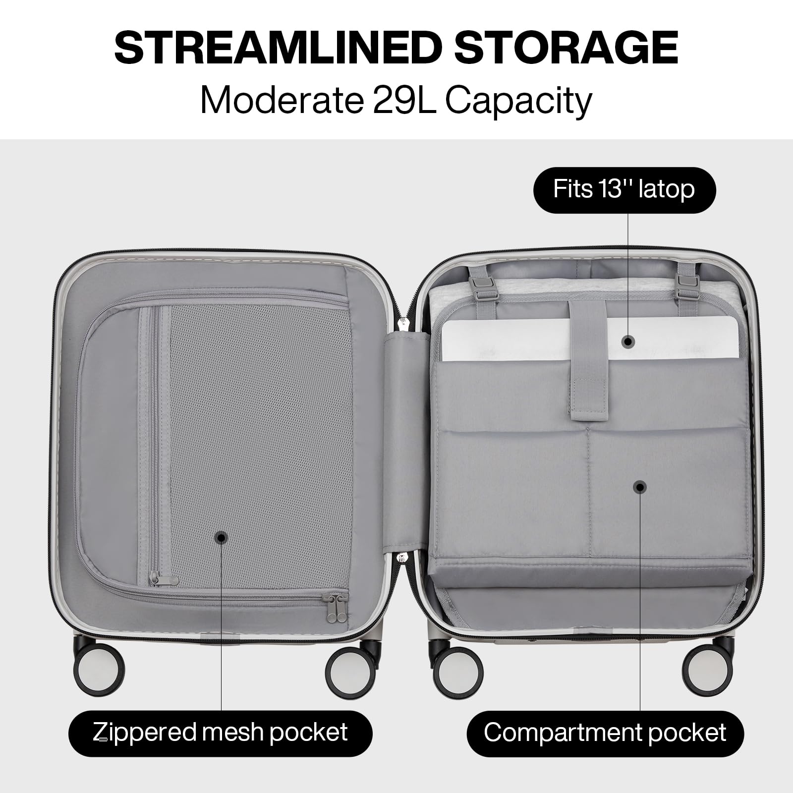 mixi Underseat Carry on Luggage 16 Inch Hardshell PC Suitcase with Spinner Wheels TSA Lock for Travel, Smoke White