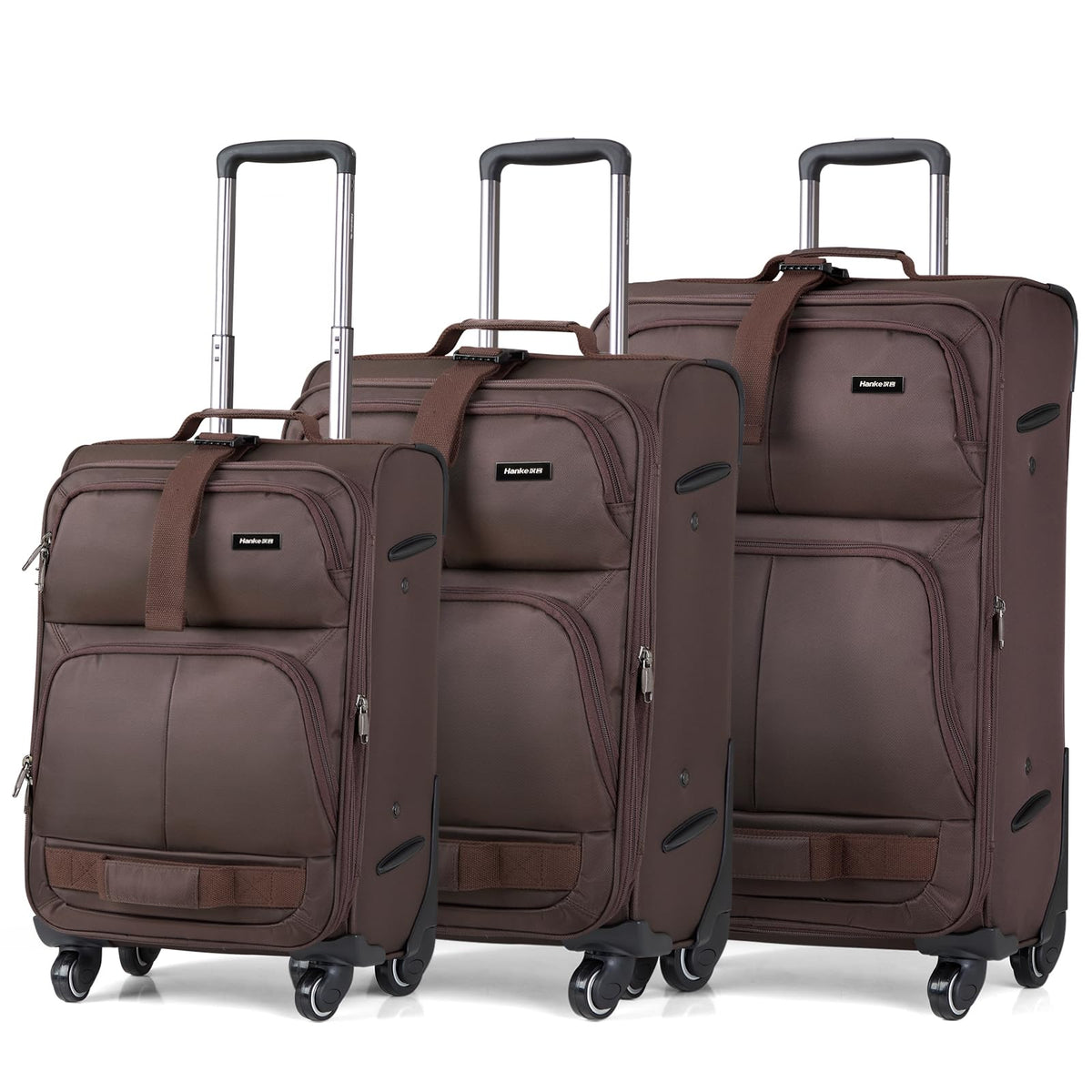 Hanke 3 Piece luggage Sets Softside Expandable luggage with Spinner Wheels TSA Lock,Travel Lightweight Luggage Sets,Coffee