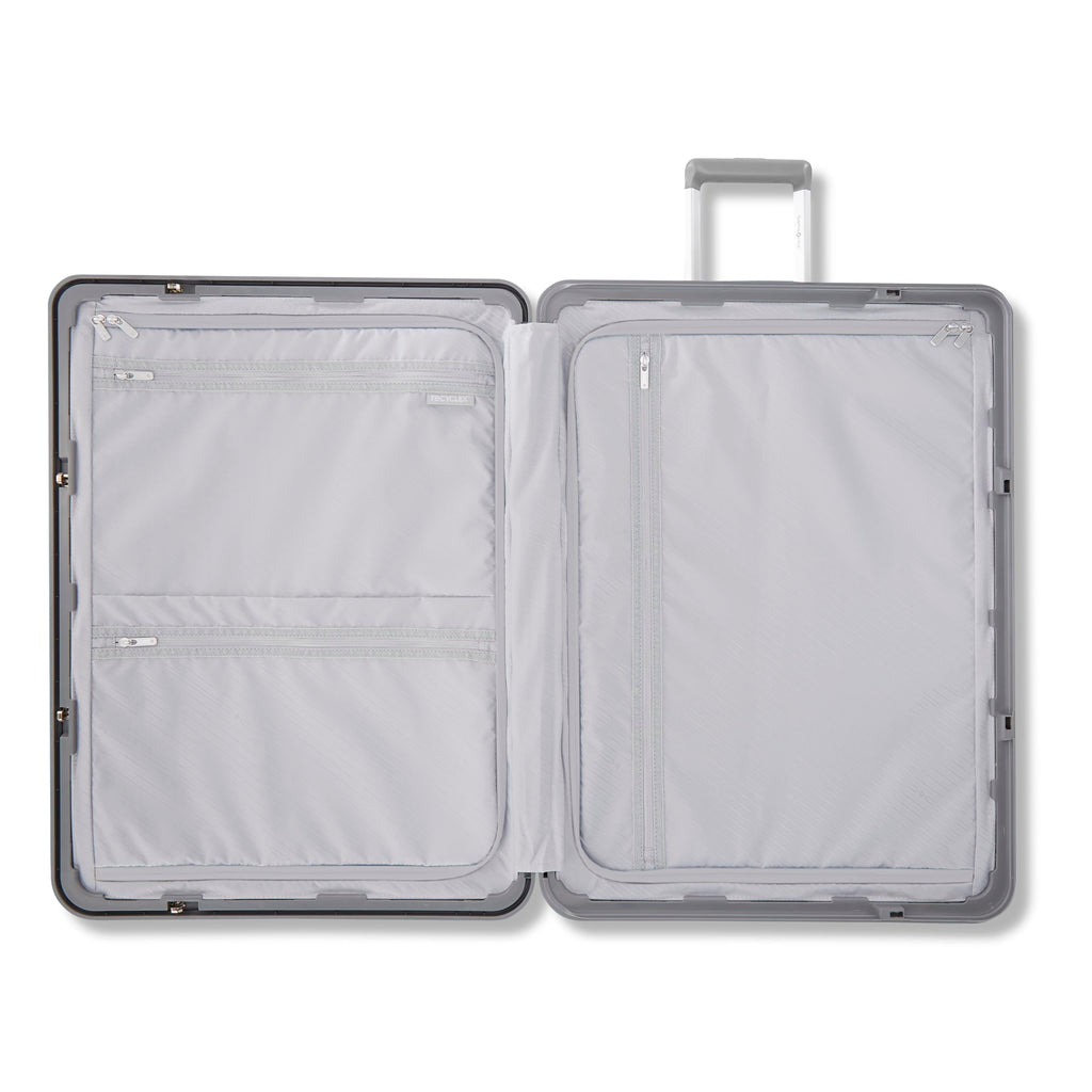 Framelock Max 21” Carry-On Hardshell Zipperless Luggage - Highly Secure Integrated Eazylock™ Mechanism - RightHeight™ Adjustable Handle System - 360° Spinner Wheels - Airline Approved - Glacial Silver
