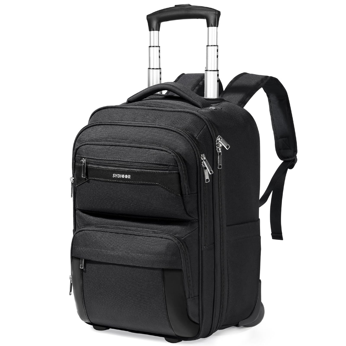 Sydioor Rolling Backpack, 17.7inch Rolling Backpack With Wheels for Adults, Roller Carry On Luggage Wheeled Backpack, Rolling Laptop Backpack for Men Women to Travel Business, Black