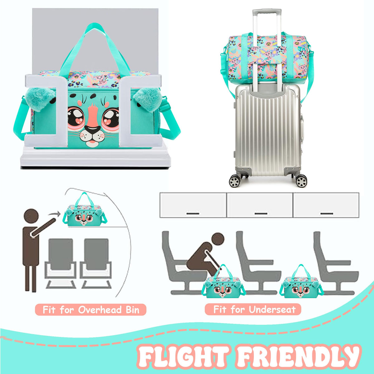 Homskiii Kids Luggage with Wheels Suitcases Travel Softside Suitcases 16" Carry on Suitcase with Duffle Bag Luggage Sets for Girls Airline Approved