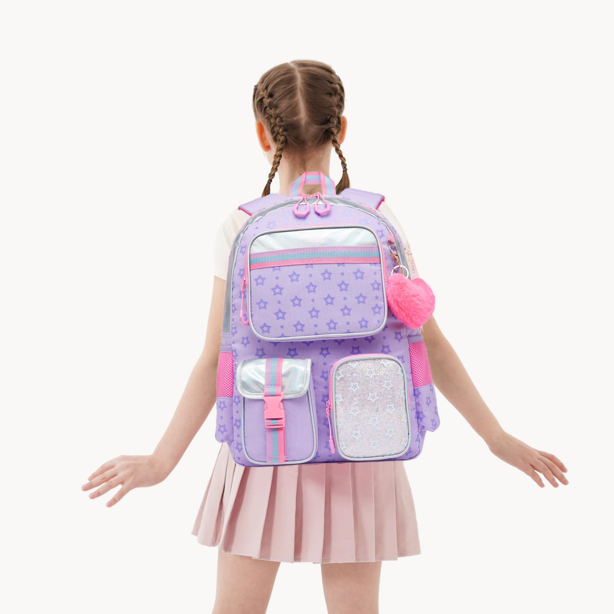 Meetbelify Girls Rolling Backpack with Wheels - Cute Kawaii Carry On Backpack for Elementary Students - Purple