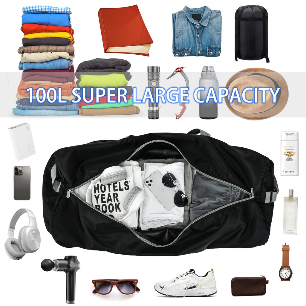 iFARADAY 105L Extra Large Duffel Bag 32.5 inch Lightweight Luggage for Travel-Black