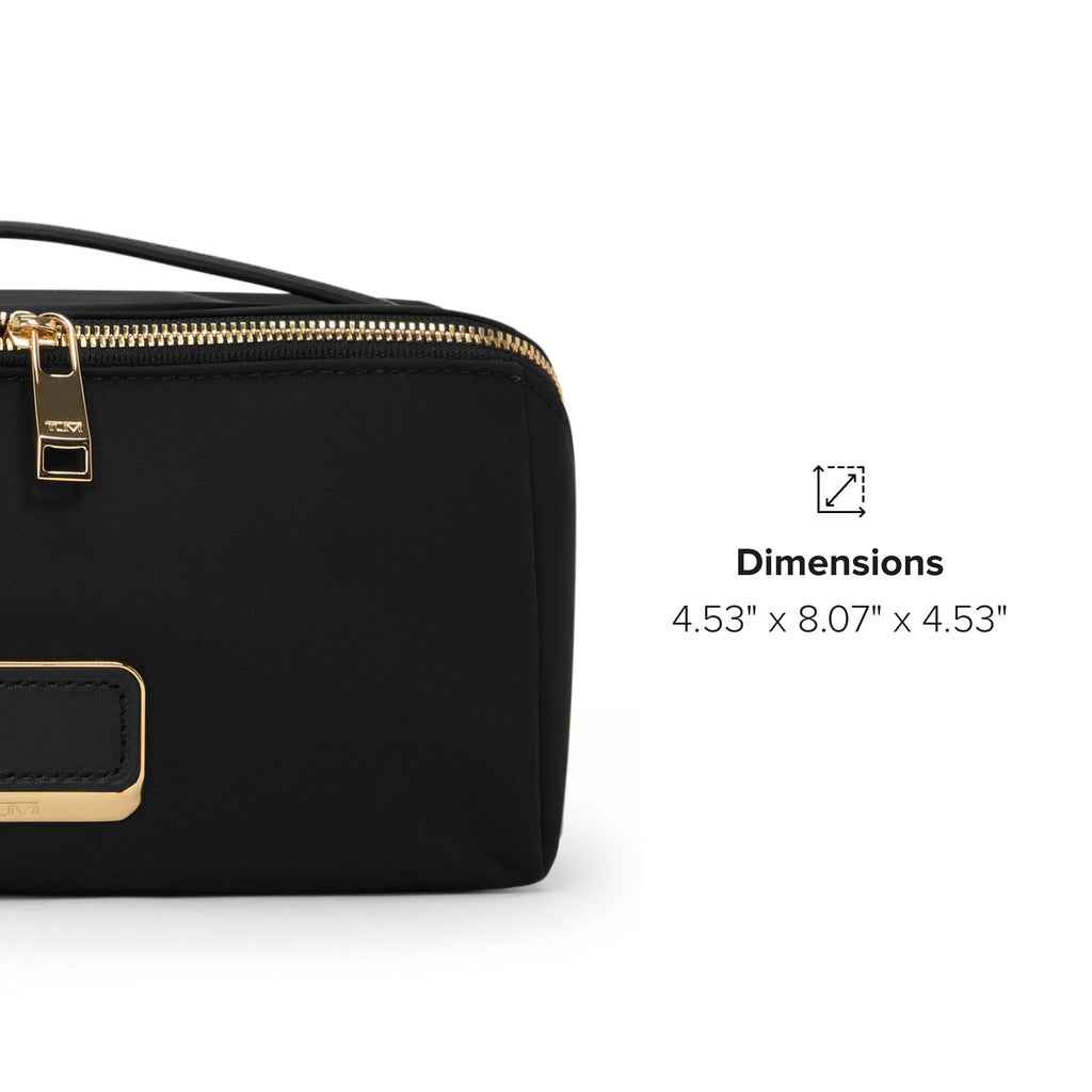 TUMI - Voyageur Dallas Cosmetic Bag - Lay-Flat Travel Makeup Organizer - Packable Travel Kit - Black with Gold Hardware