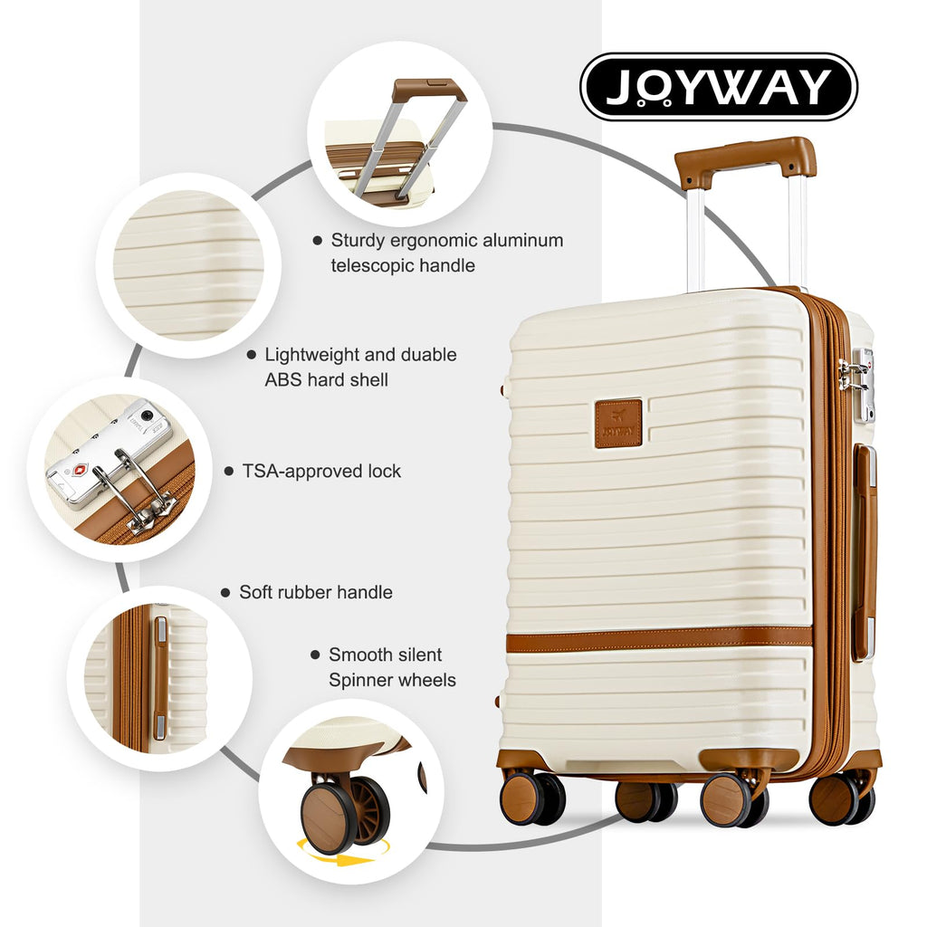 Joyway Carry on 20Inch &24 Inch Checked Luggage Set, 2-Piece Expandable Suitecase Set with Spinner Wheel, Hard Shell Suitcase with TSA Lock(White)