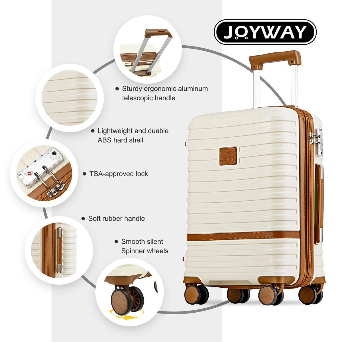 Joyway Carry on 20Inch &24 Inch Checked Luggage Set, 2-Piece Expandable Suitecase Set with Spinner Wheel, Hard Shell Suitcase with TSA Lock(White)