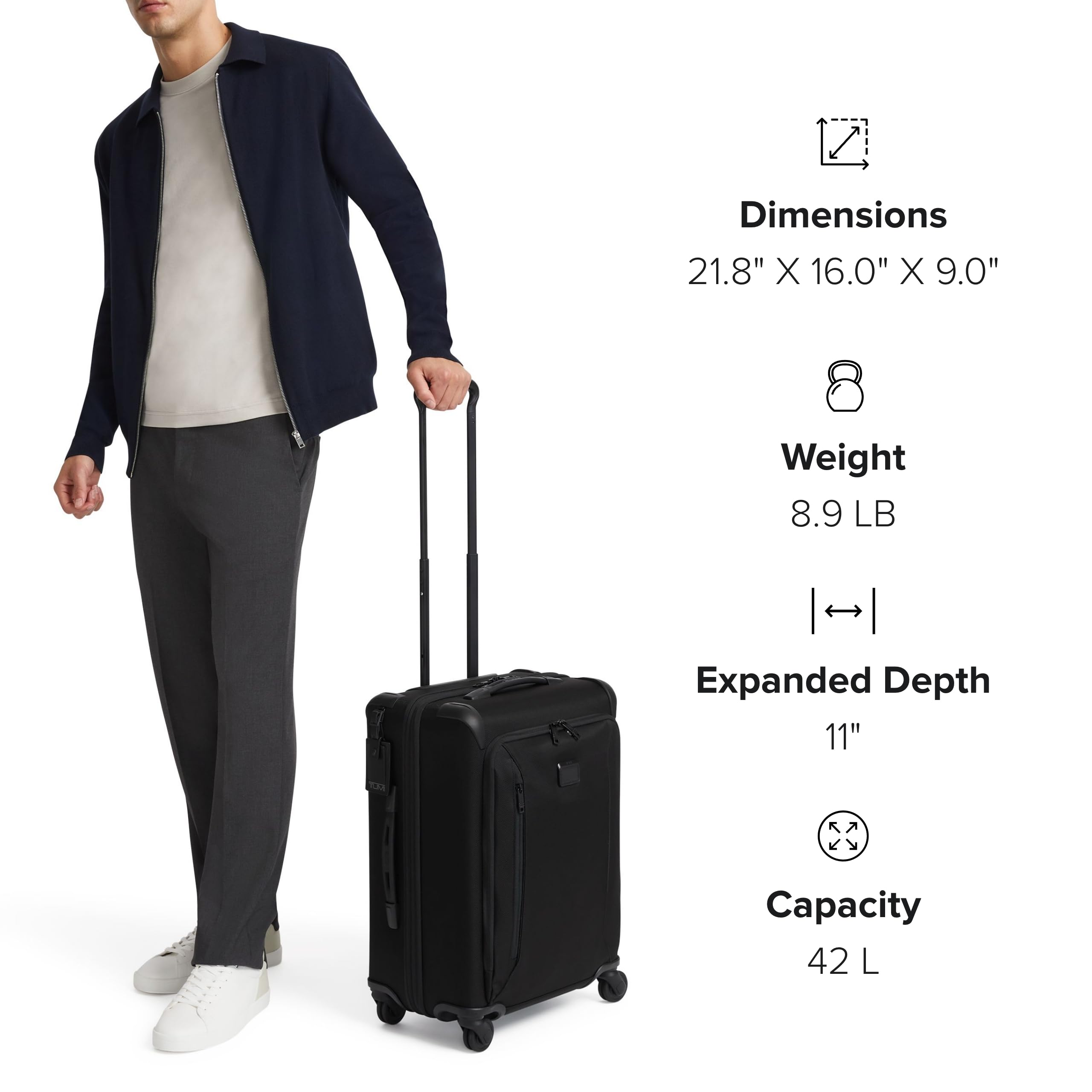 TUMI - Aerotour 4 Wheel Expandable Luggage - Men's and Women's Lightweight Business and Leisure Travel Suitcase - 21.75" Continental Expandable Carry-On, Navy