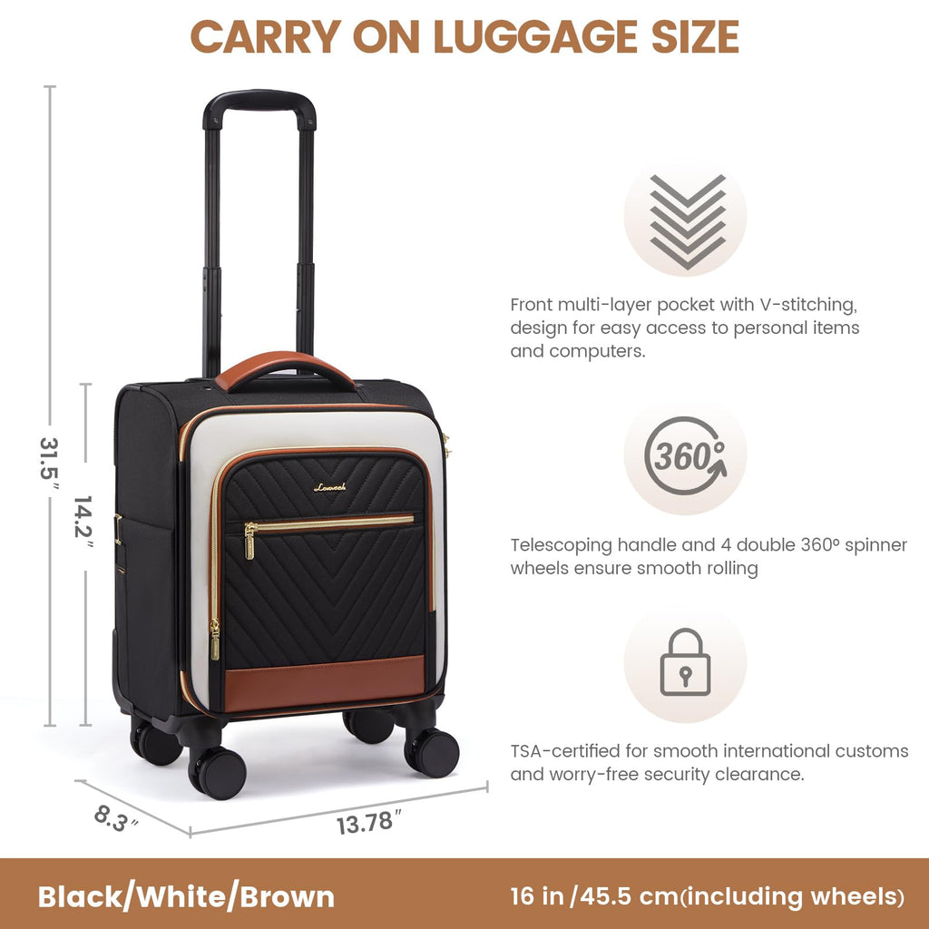 LOVEVOOK Underseat Carry On Luggage Airline Approved, 14 Inch Softside Suitcases with Wheels, Lightweight Spinner Carry on Suitcase with TSA Lock Weekender