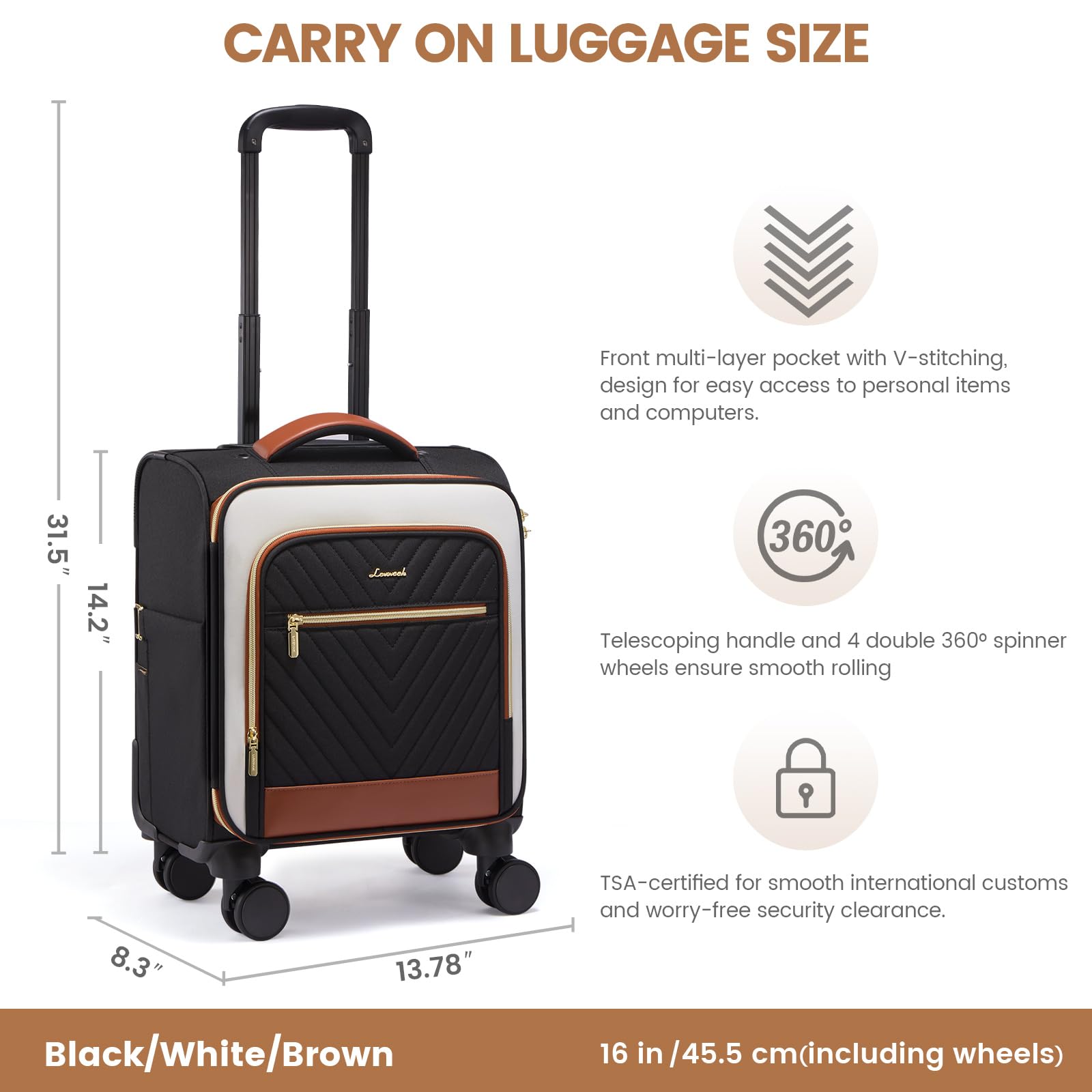 LOVEVOOK Underseat Carry On Luggage Airline Approved, 14 Inch Softside Suitcases with Wheels, Lightweight Spinner Carry on Suitcase with TSA Lock Weekender
