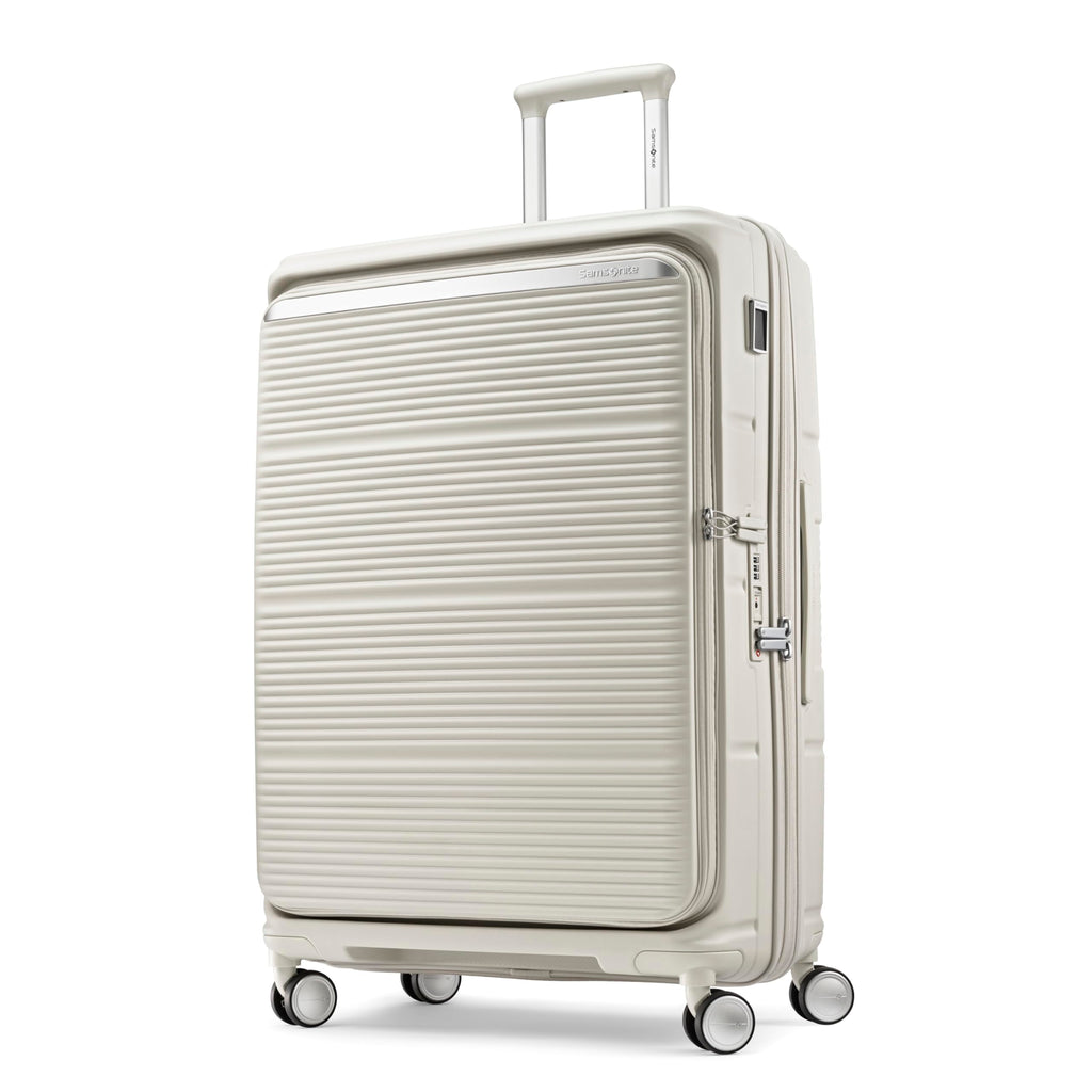 Samsonite Paralux Large Checked Luggage - Innovative Design - Quick Access Front Pocket - Dual Suspension Wheel Technology - TSA Lock - Expandable - Includes Removable Packing Cubes - Stone Grey