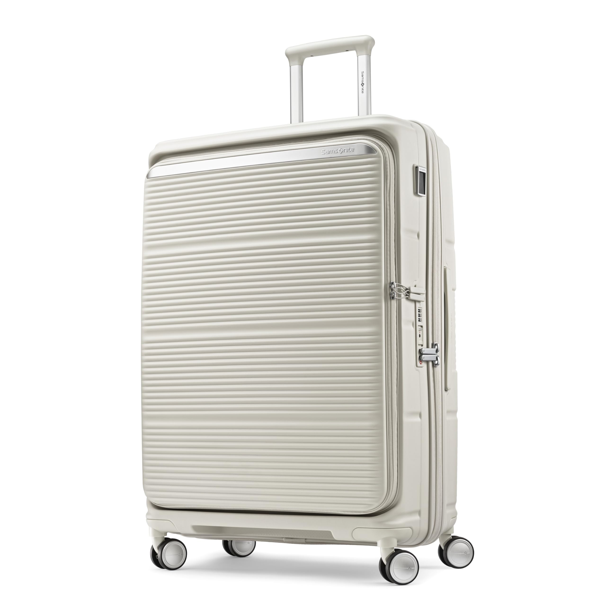 Samsonite Paralux Large Checked Luggage - Innovative Design - Quick Access Front Pocket - Dual Suspension Wheel Technology - TSA Lock - Expandable - Includes Removable Packing Cubes - Stone Grey