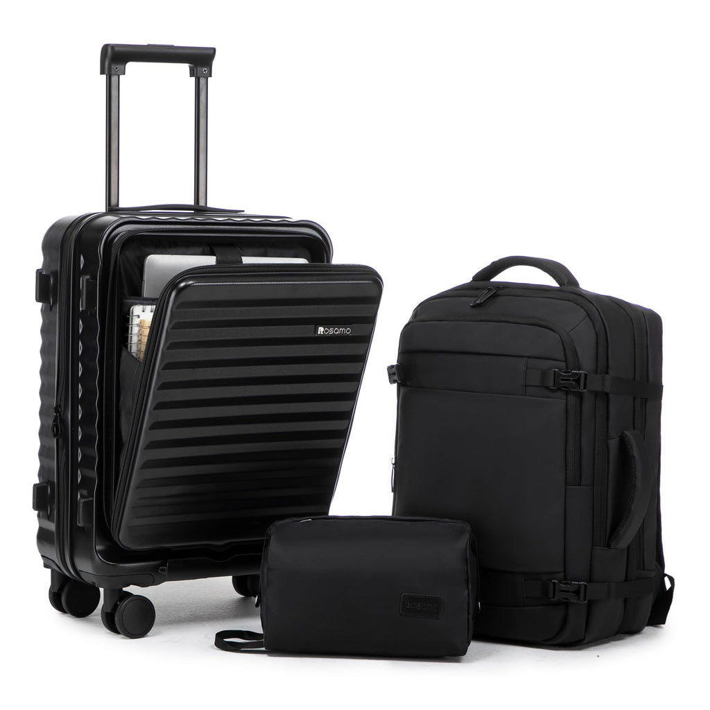 Rosamo 3 piece Luggage Set Expandable Suitcase 22x14x9 Airline Approved Carry on, Front Opening ABS Hard Case Suitcases with Spinner Wheels, TSA Lock