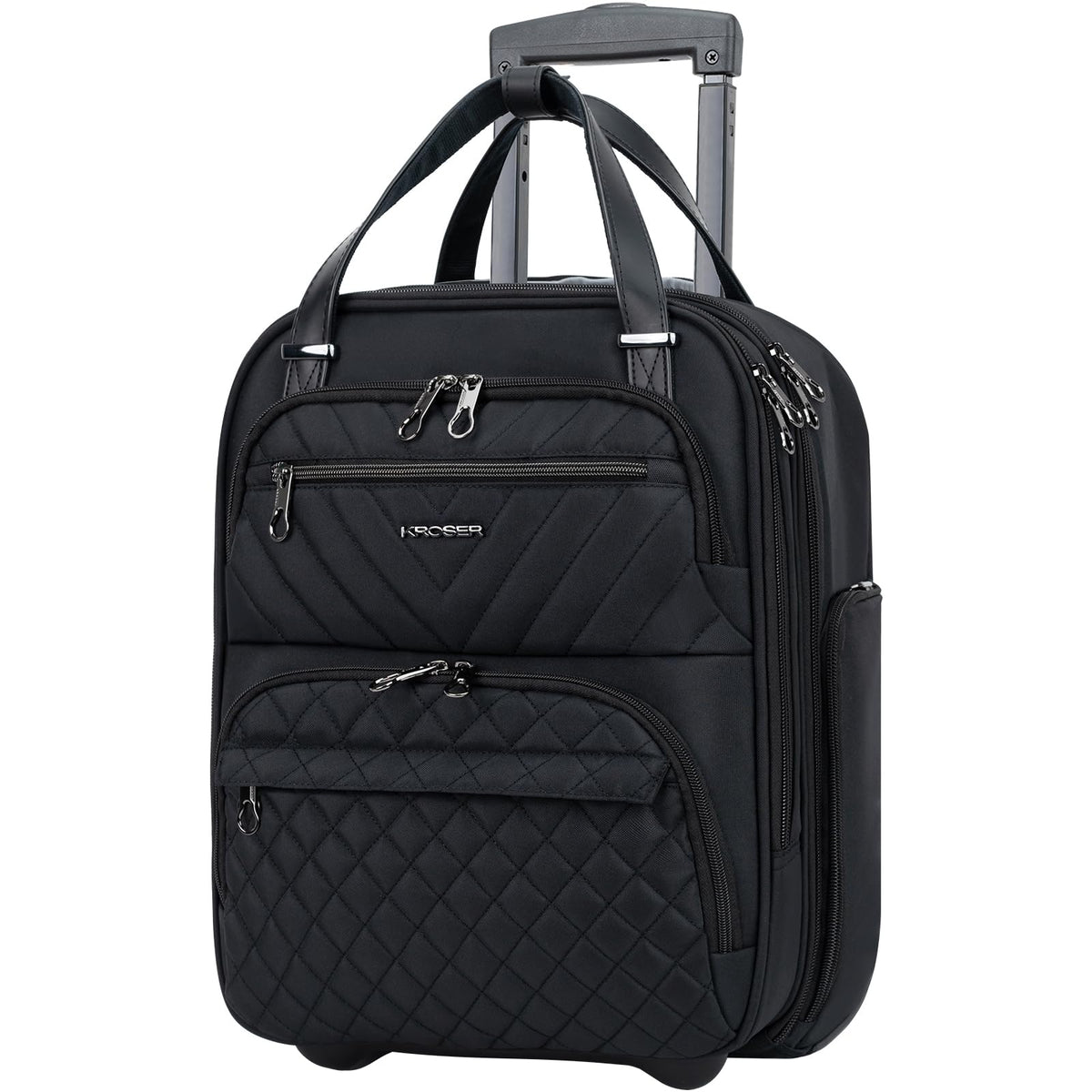 KROSER Carry On Underseat Multi-functional, 16-inch Underseater Lightweight Overnight Suitcase for Men Women, Black