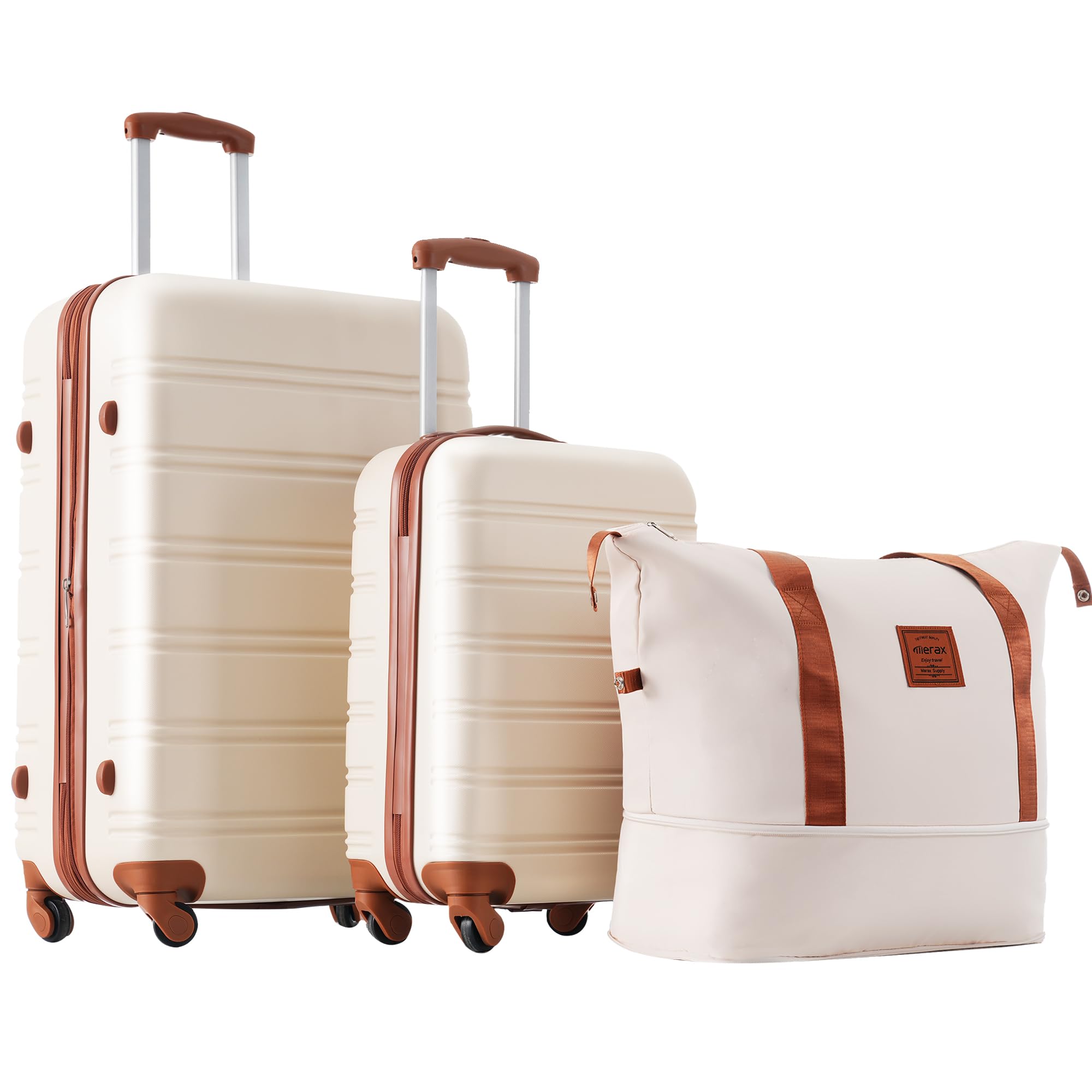 Merax Luggage Sets 2 Piece Suitcase Set 20/28 IN,Carry on Luggage and Travel Bag TSA Lock Expandable,Hard Case Luggage with Spinner Wheels,White and Brown