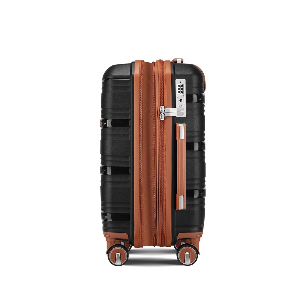 TRAVELEO 4 Piece Carry On Luggage Set 20 Inch, Expandable PP Hardshell Suitcase with Detachable Spinner Wheels & TSA Lock, Includes Cosmetic Case, Travel Tote & Toiletry Bag, Lightweight (Black)