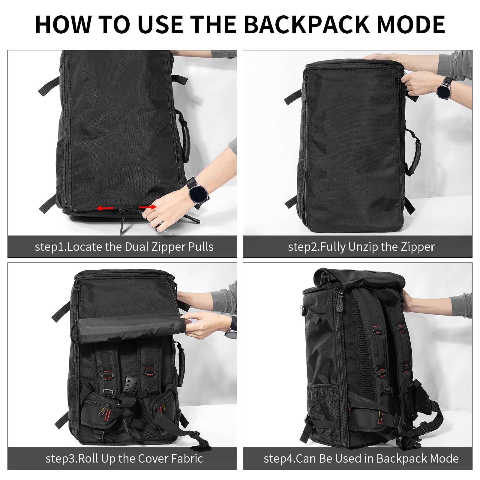 YOUMIAN Large Capacity For Travel Hiking Sports Carry On Backpack Durable Convertible Duffle Bag Laptop airplane (black, 60L-Large)