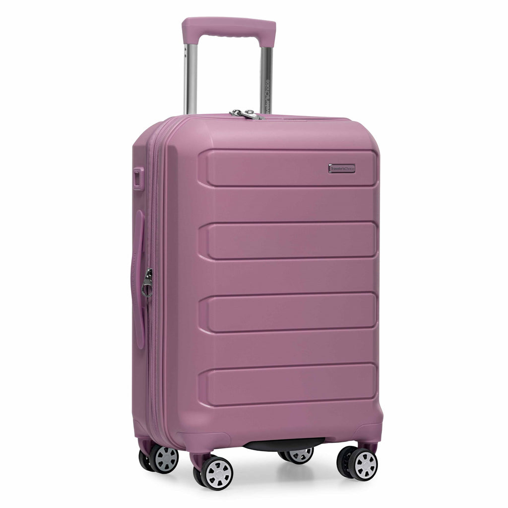 Traveler's Choice Pagosa Hardshell Expandable Luggage with Spinner Wheels, Mauve, 22-Inch Carry-on